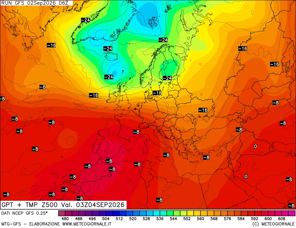 mappa 500 hPa GPT + Temp