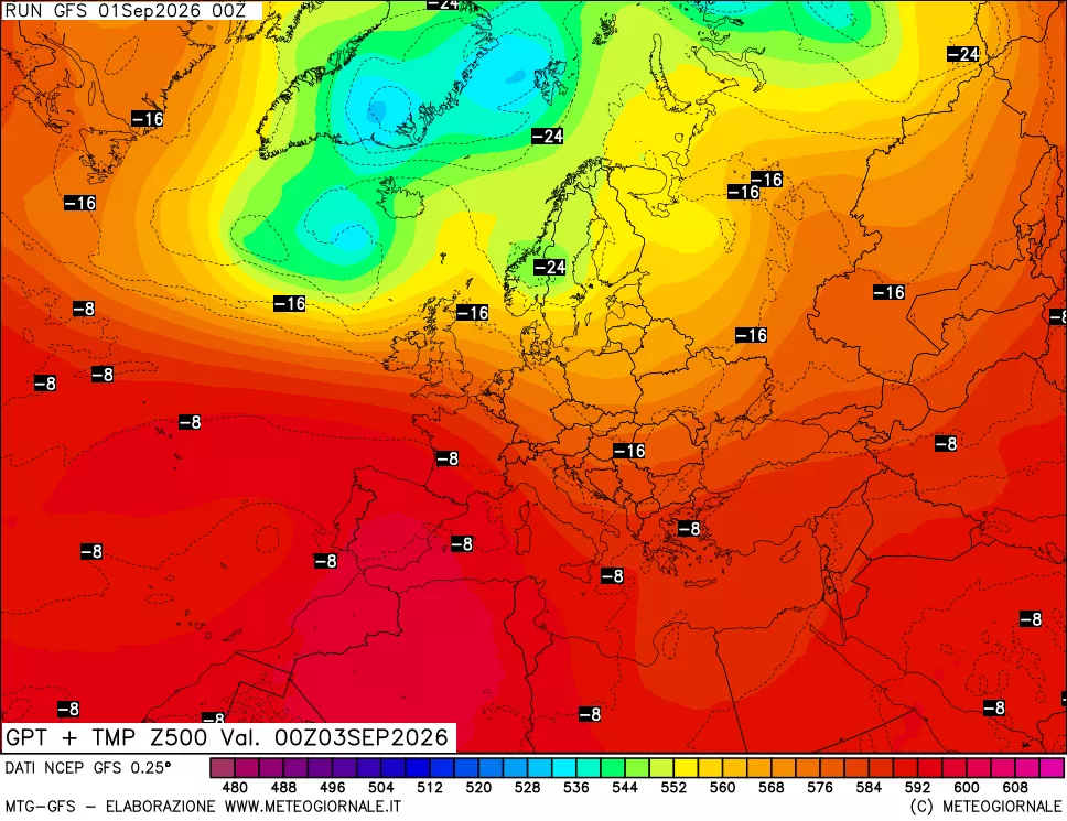 mappa 500 hPa GPT + Temp