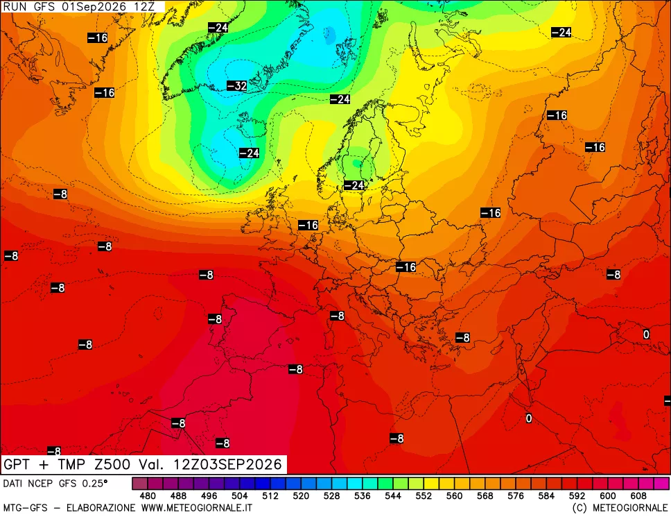 mappa 500 hPa GPT + Temp