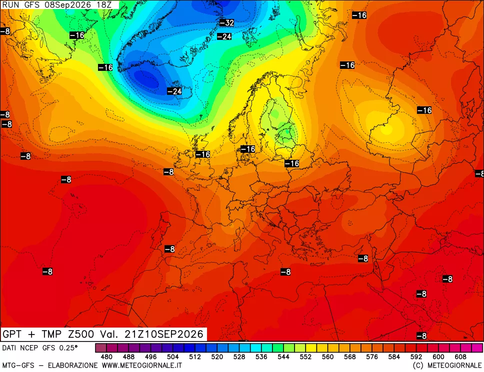 mappa 500 hPa GPT + Temp