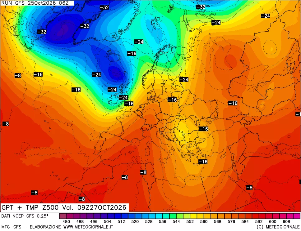 mappa 500 hPa GPT + Temp