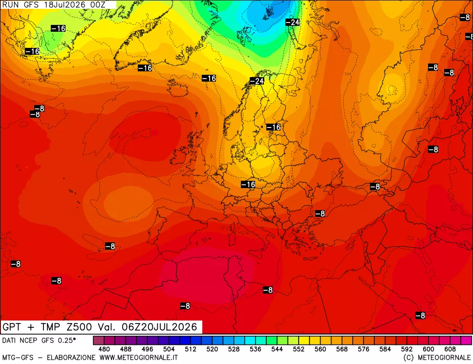 mappa 500 hPa GPT + Temp