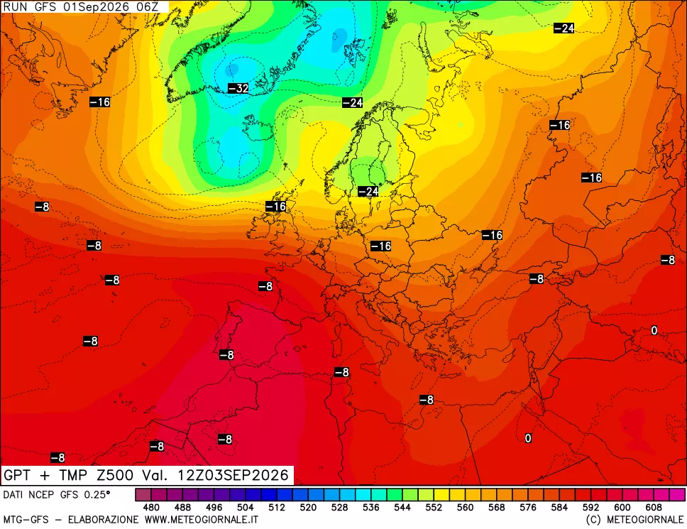 mappa 500 hPa GPT + Temp