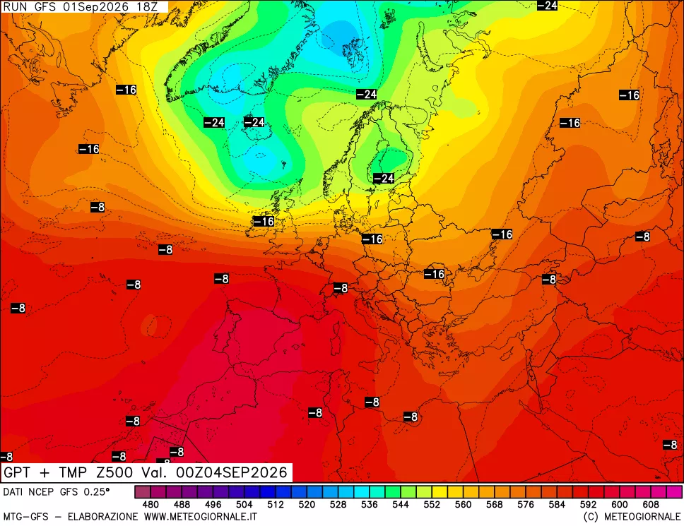 mappa 500 hPa GPT + Temp