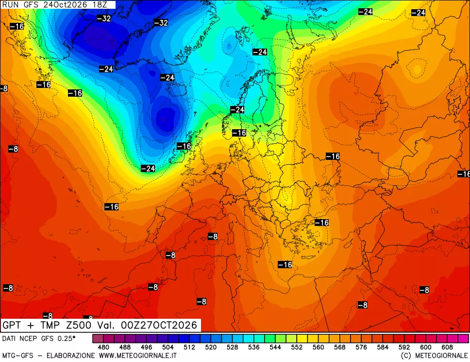 mappa 500 hPa GPT + Temp