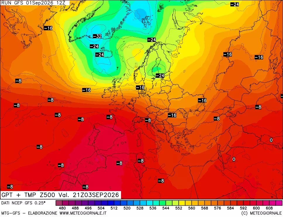 mappa 500 hPa GPT + Temp