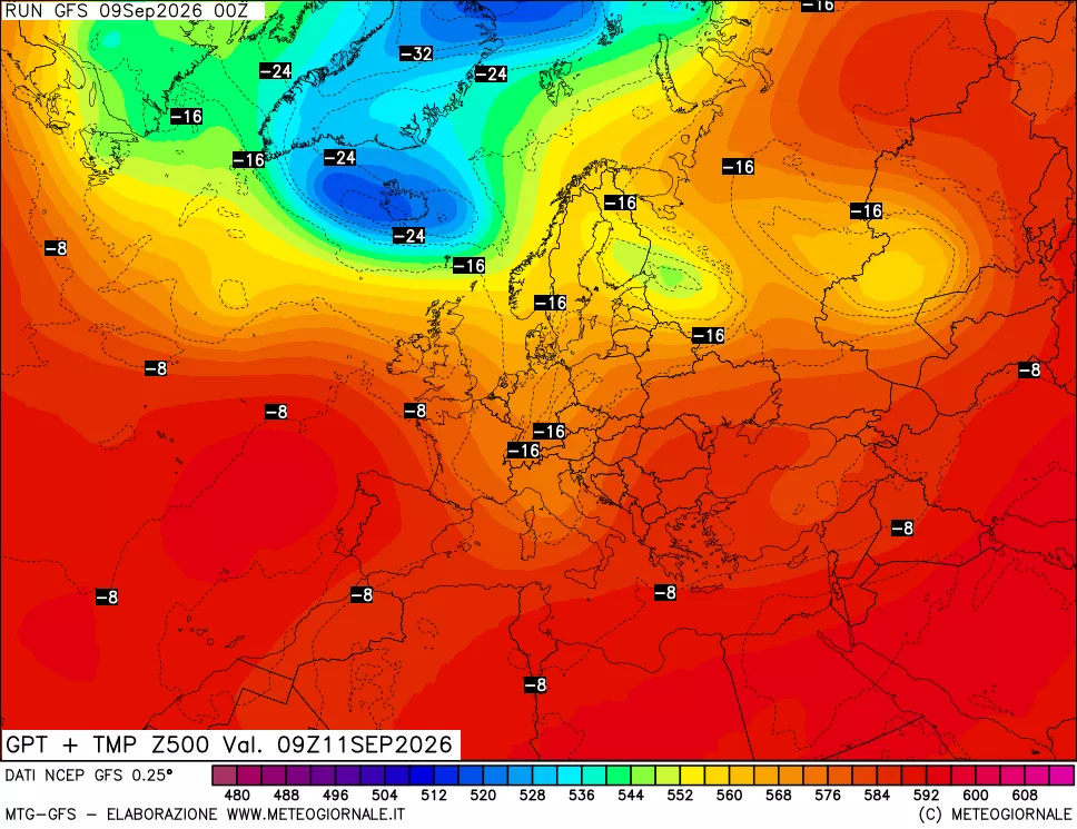 mappa 500 hPa GPT + Temp