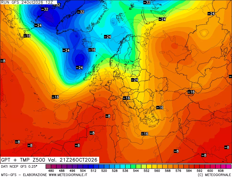 mappa 500 hPa GPT + Temp