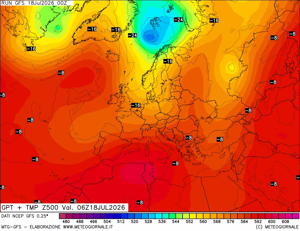 mappa 500 hPa GPT + Temp