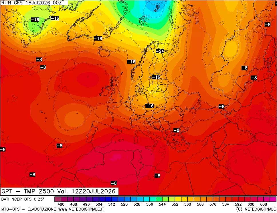 mappa 500 hPa GPT + Temp