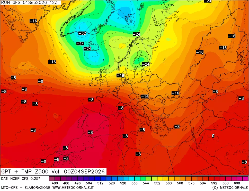 mappa 500 hPa GPT + Temp