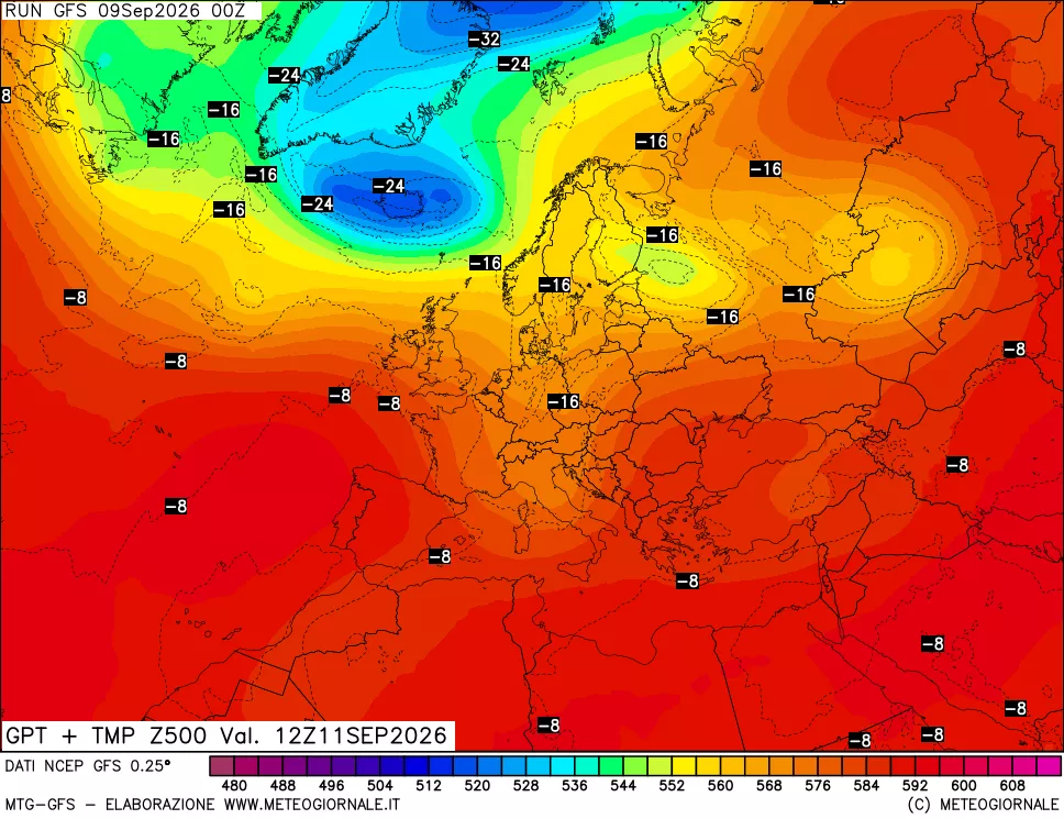 mappa 500 hPa GPT + Temp