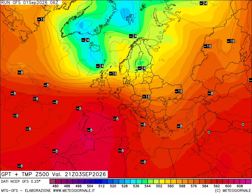 mappa 500 hPa GPT + Temp