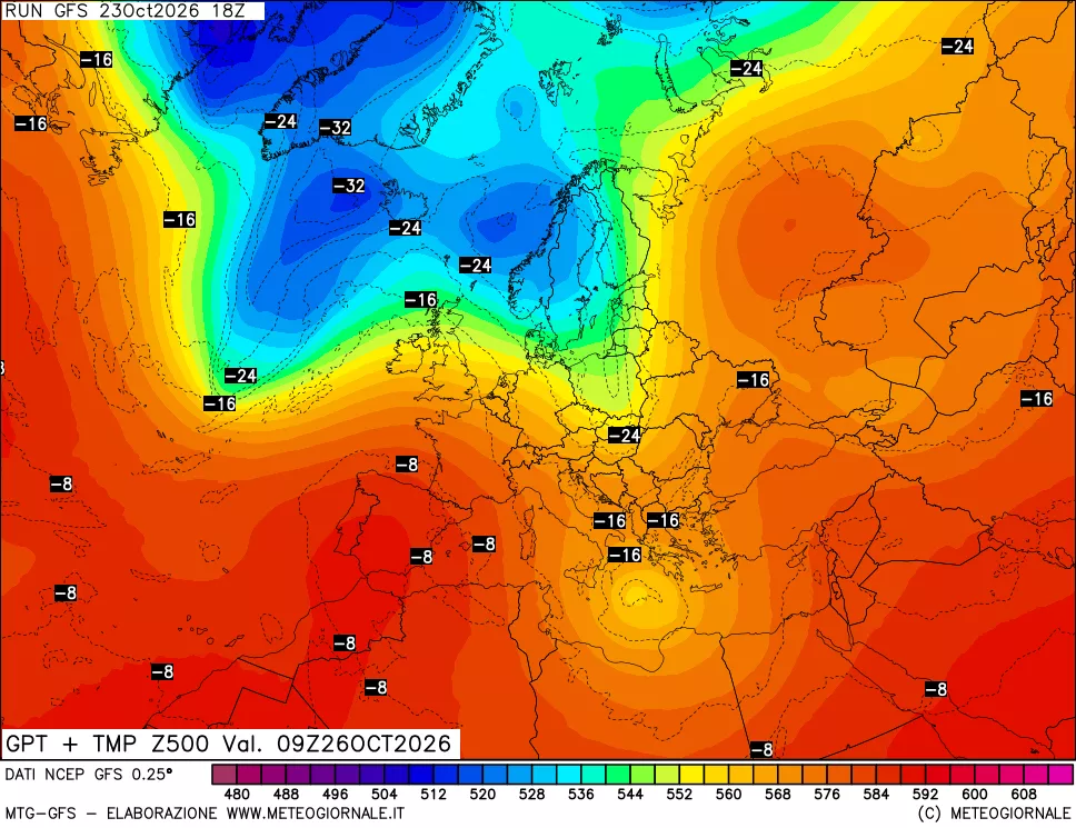 mappa 500 hPa GPT + Temp