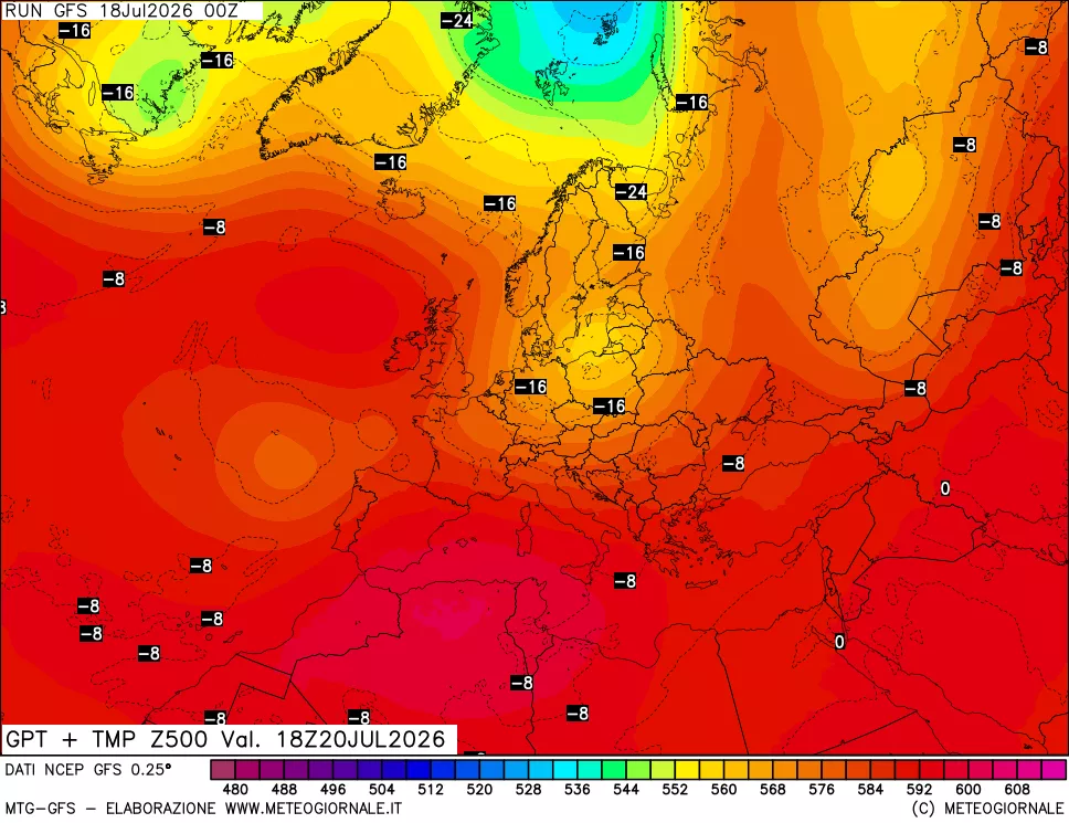 mappa 500 hPa GPT + Temp