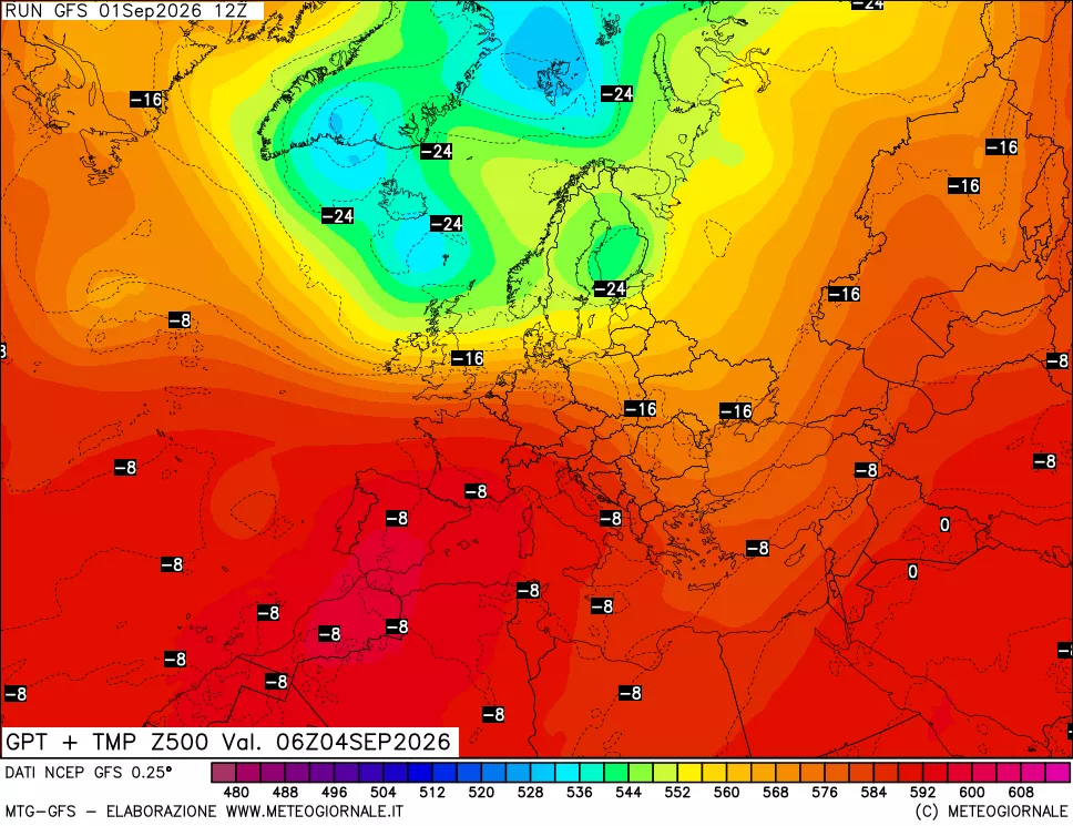 mappa 500 hPa GPT + Temp