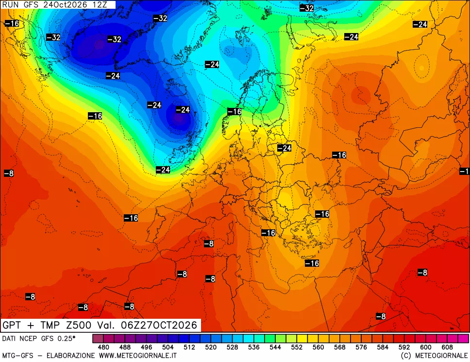 mappa 500 hPa GPT + Temp