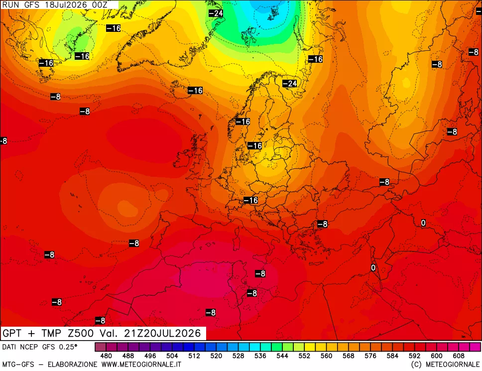 mappa 500 hPa GPT + Temp