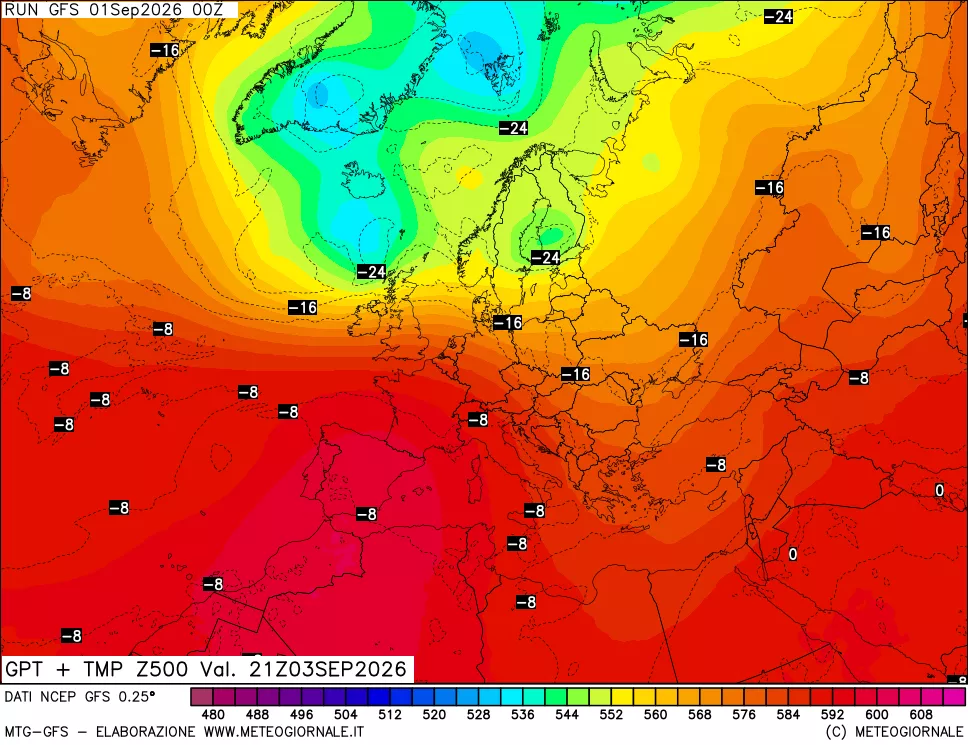 mappa 500 hPa GPT + Temp