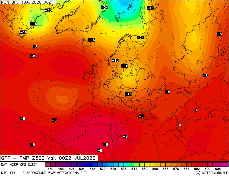 mappa 500 hPa GPT + Temp