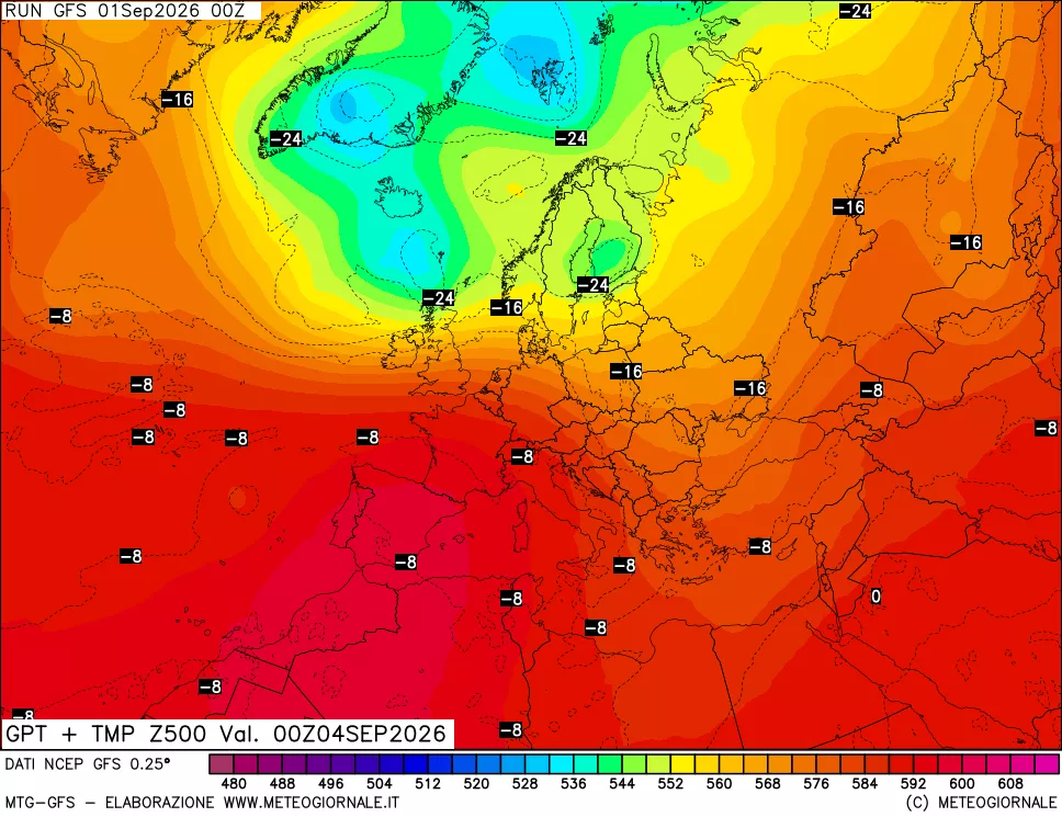 mappa 500 hPa GPT + Temp