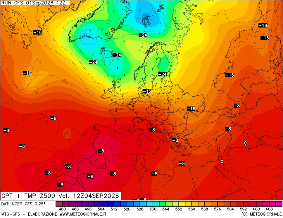 mappa 500 hPa GPT + Temp