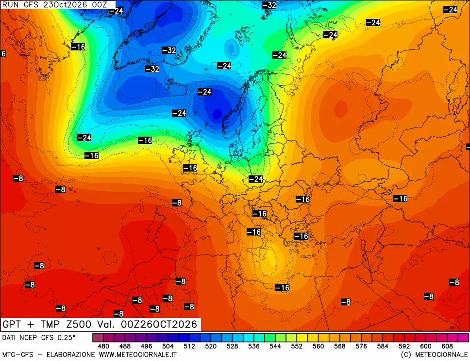 mappa 500 hPa GPT + Temp