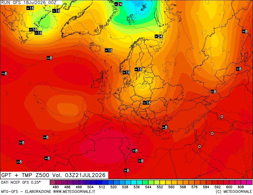 mappa 500 hPa GPT + Temp