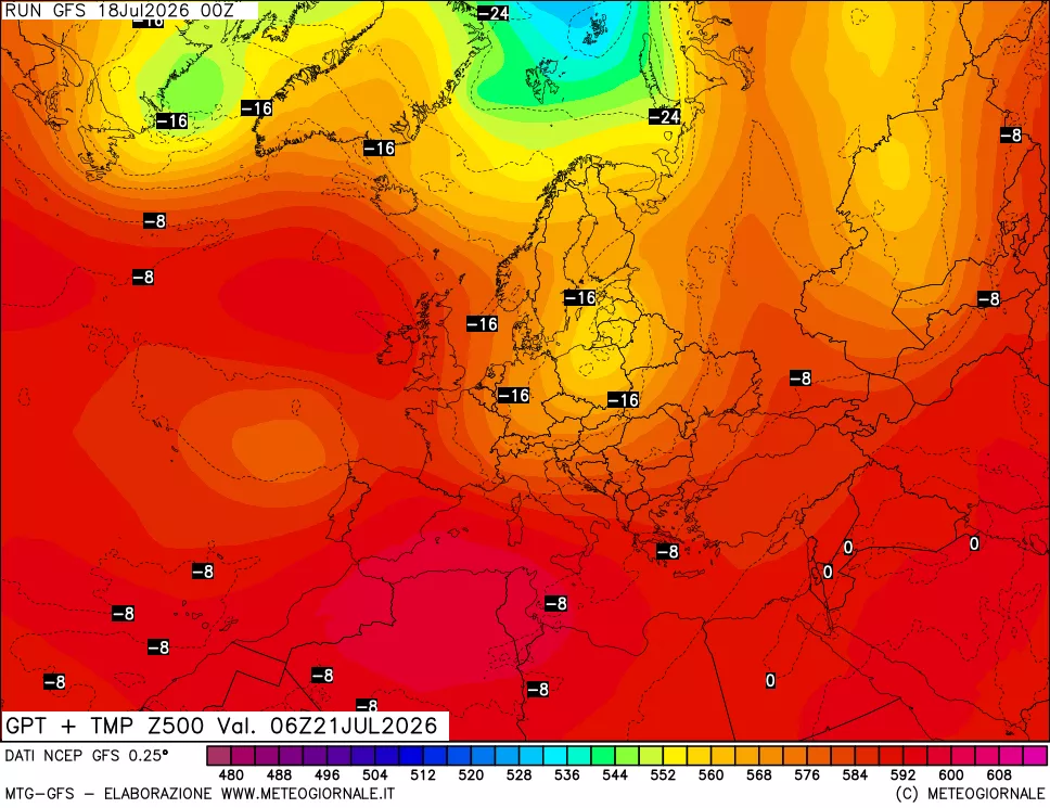 mappa 500 hPa GPT + Temp