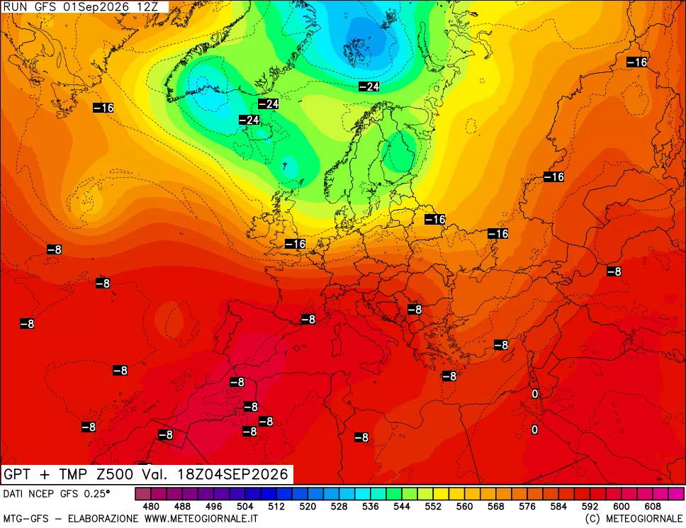 mappa 500 hPa GPT + Temp