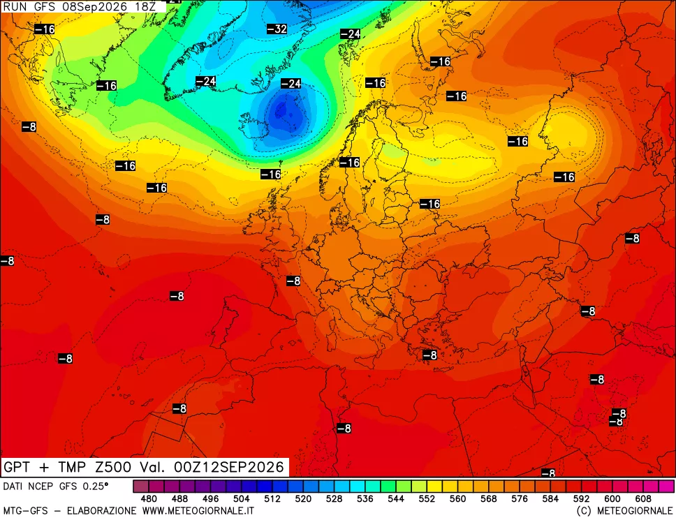 mappa 500 hPa GPT + Temp