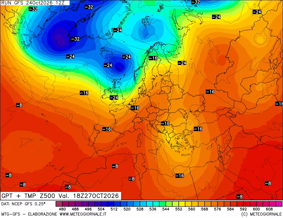 mappa 500 hPa GPT + Temp