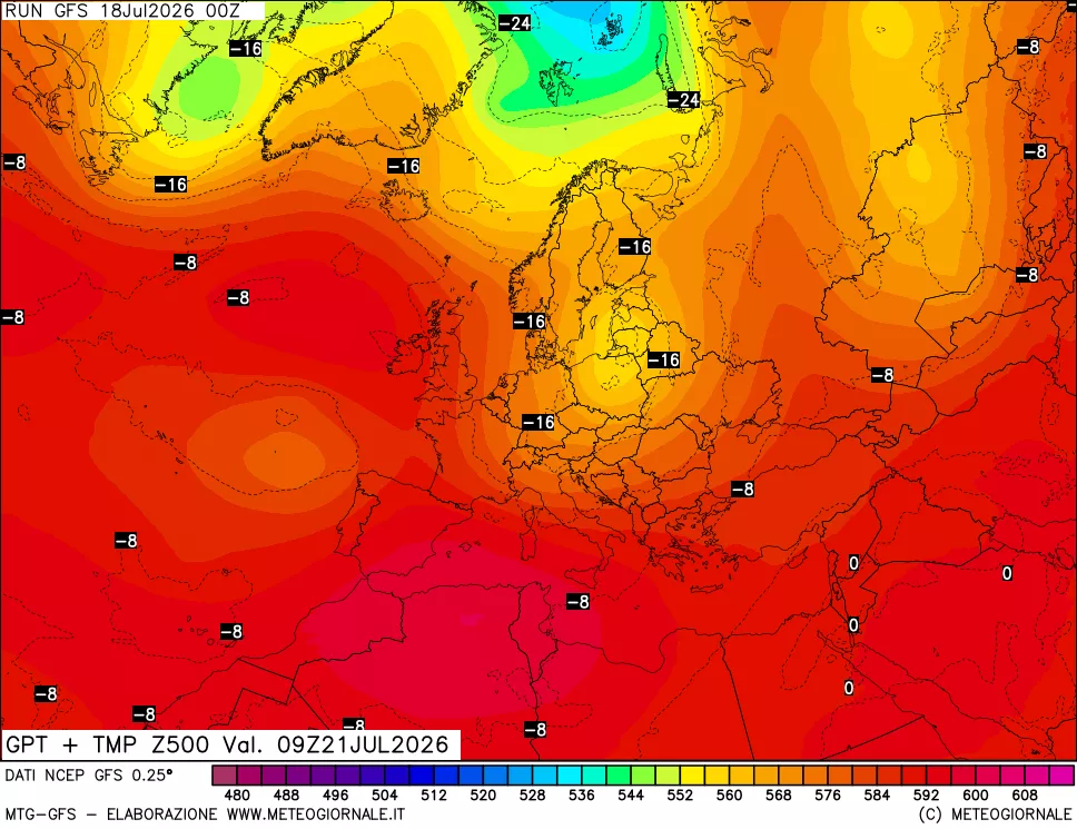 mappa 500 hPa GPT + Temp