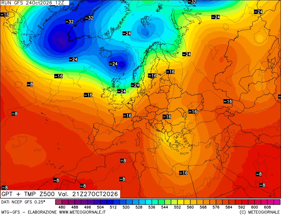 mappa 500 hPa GPT + Temp