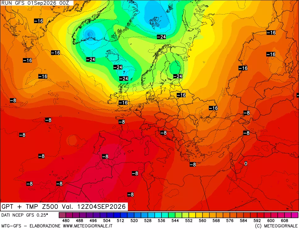 mappa 500 hPa GPT + Temp