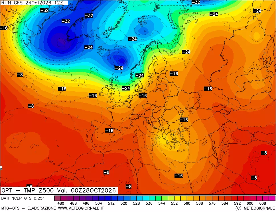 mappa 500 hPa GPT + Temp