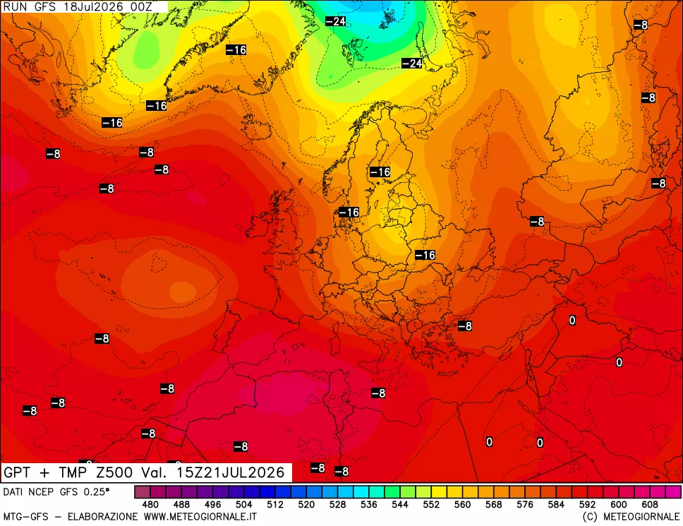 mappa 500 hPa GPT + Temp