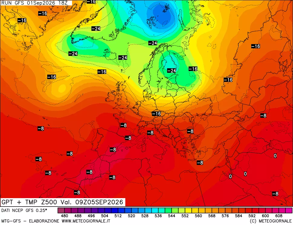 mappa 500 hPa GPT + Temp