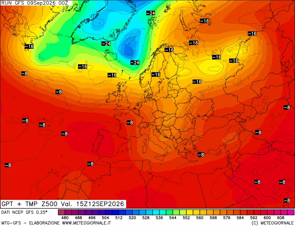 mappa 500 hPa GPT + Temp