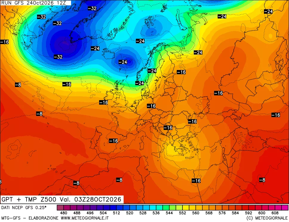 mappa 500 hPa GPT + Temp