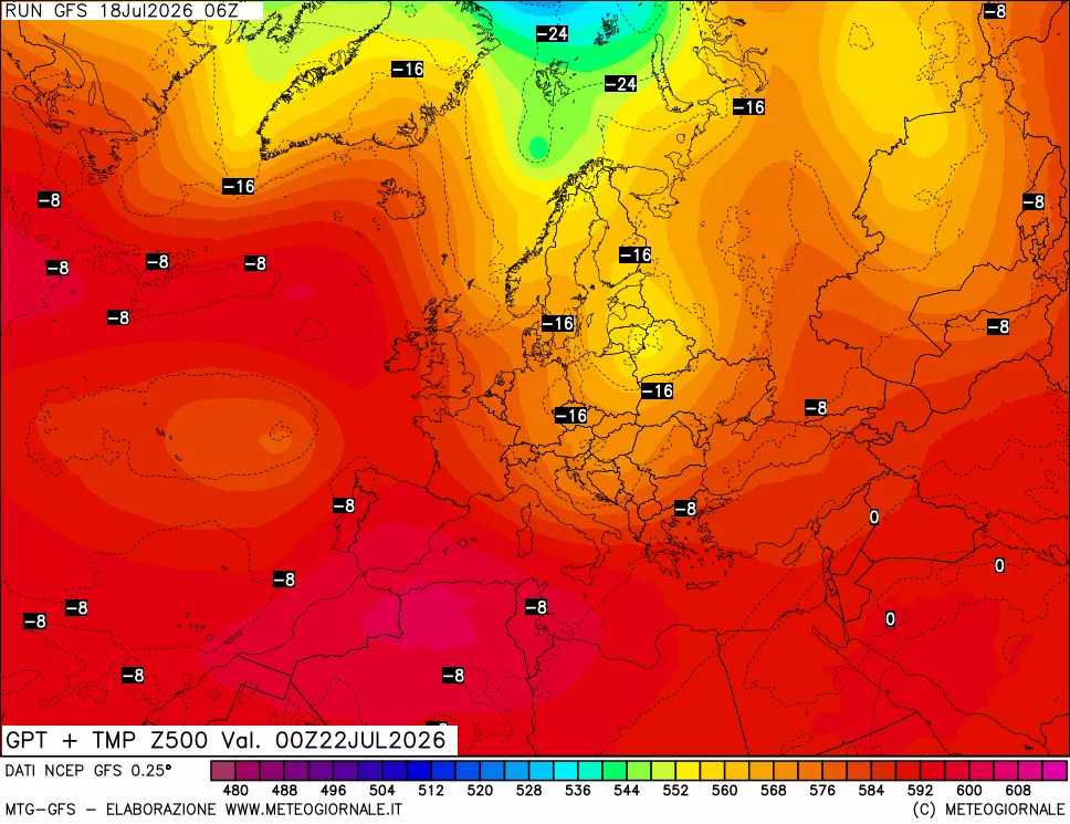 mappa 500 hPa GPT + Temp