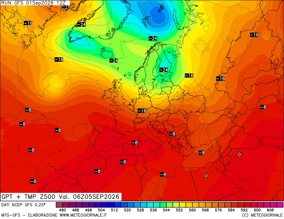 mappa 500 hPa GPT + Temp