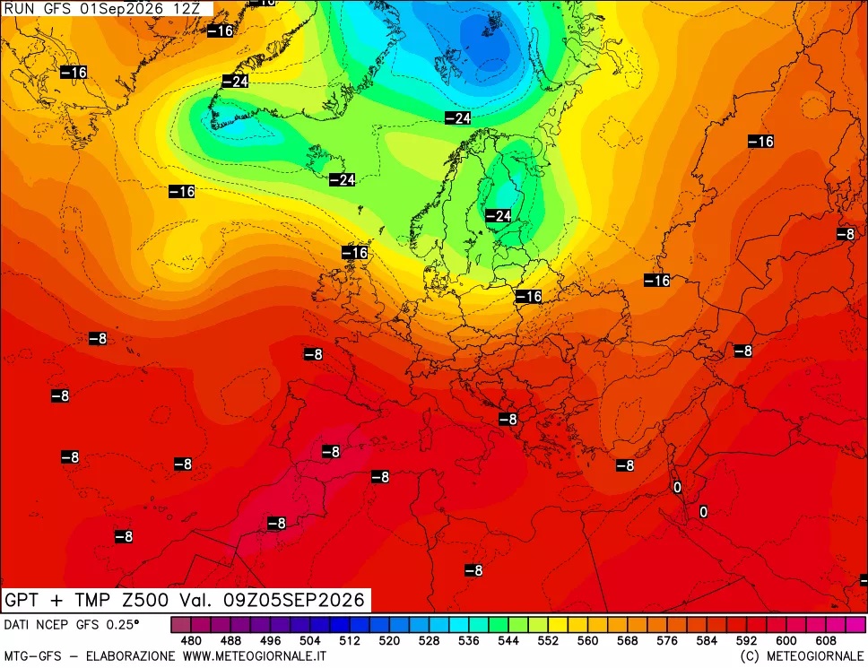 mappa 500 hPa GPT + Temp