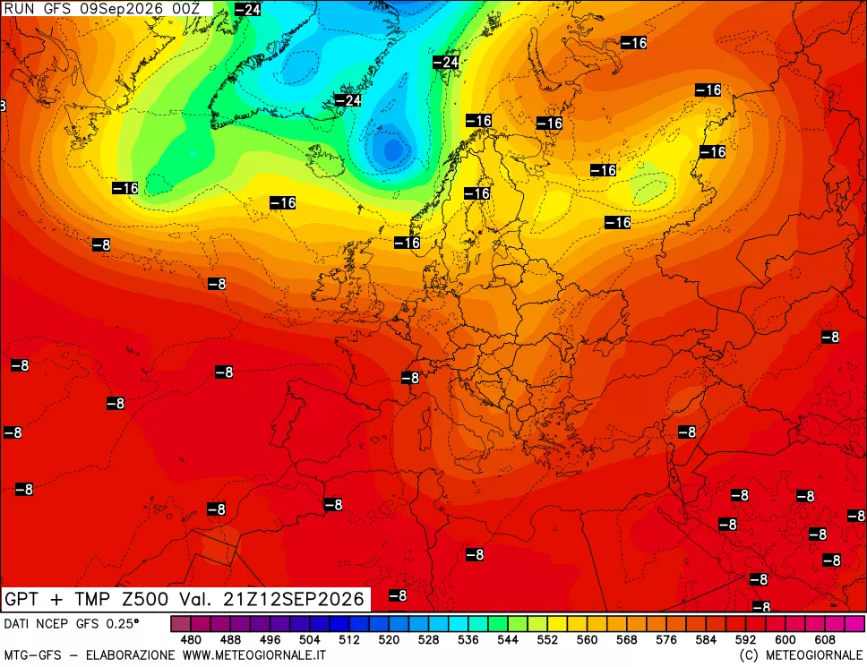 mappa 500 hPa GPT + Temp