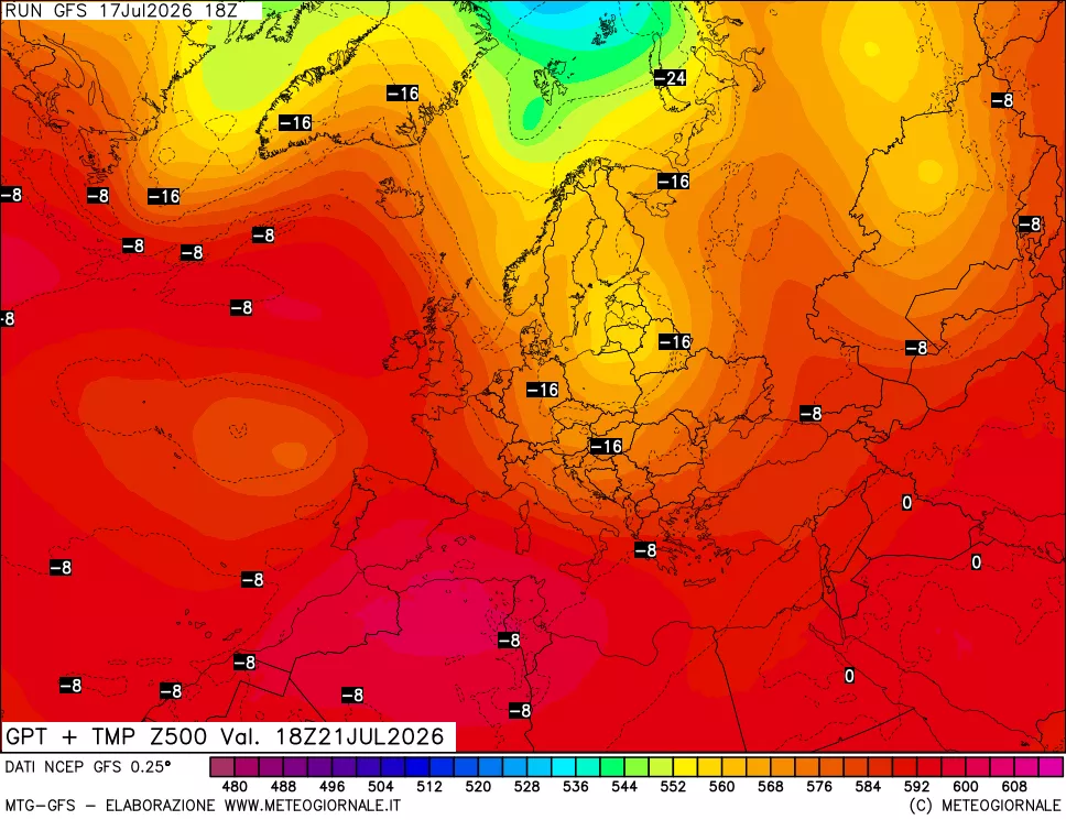 mappa 500 hPa GPT + Temp