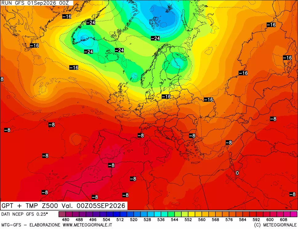 mappa 500 hPa GPT + Temp