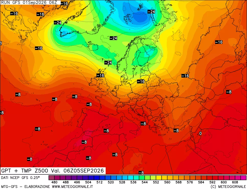 mappa 500 hPa GPT + Temp