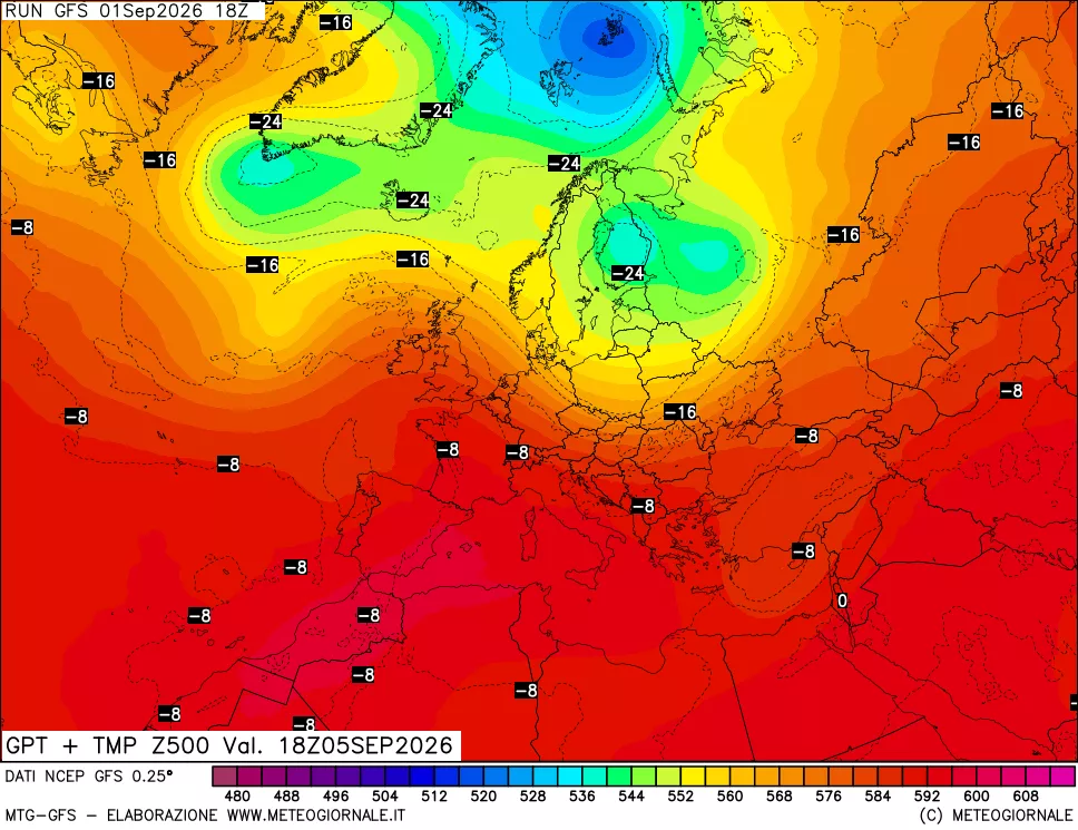 mappa 500 hPa GPT + Temp
