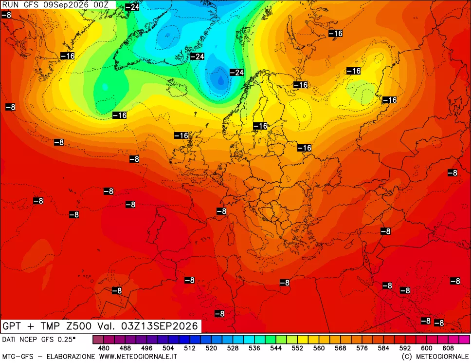 mappa 500 hPa GPT + Temp
