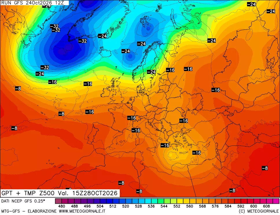 mappa 500 hPa GPT + Temp
